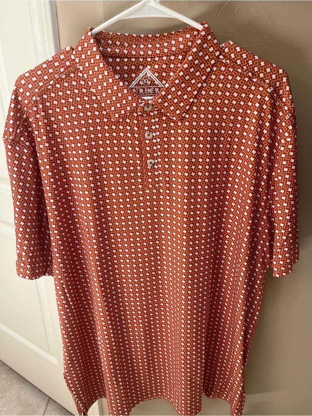BURLEBO Orange Geometric Short-Sleeve Polo